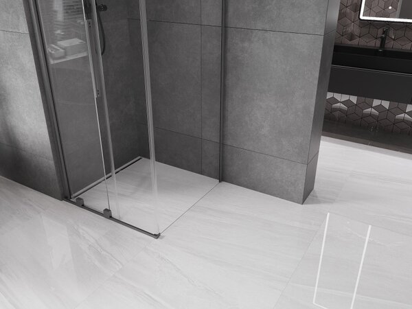 Mexen Velar, cabină de duș cu ușă glisantă 90 (uşă) x 90 (perete) cm, sticlă transparentă de 8 mm, grafit mat, 871-090-090-01-66