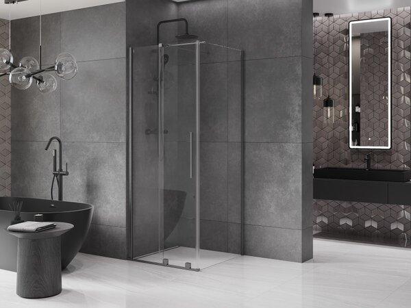 Mexen Velar, cabină de duș cu ușă glisantă 90 (uşă) x 90 (perete) cm, sticlă transparentă de 8 mm, grafit mat, 871-090-090-01-66