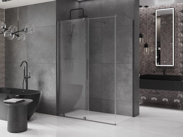 Mexen Velar, cabină de duș cu ușă glisantă 140 (uşă) x 80 (perete) cm, sticlă transparentă de 8 mm, grafit mat, 871-140-080-01-66