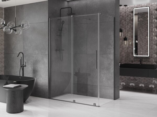 Mexen Velar, cabină de duș cu ușă glisantă 140 (uşă) x 80 (perete) cm, sticlă transparentă de 8 mm, grafit mat, 871-140-080-01-66