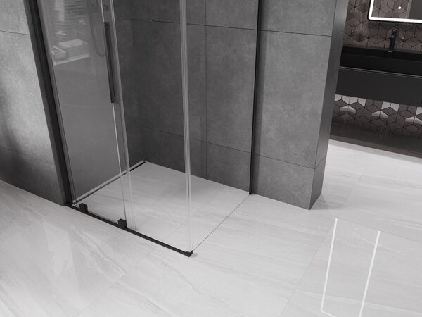 Mexen Velar, cabină de duș cu uşă glisantă 90(uşă) x 70(perete) cm, sticlă transparentă 8mm, neagră mat, 871-090-070-01-70
