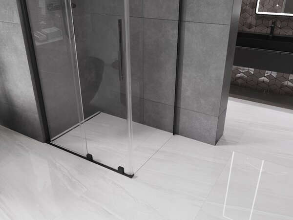 Mexen Velar, cabină de duș cu uşă glisantă 90(uşă) x 70(perete) cm, sticlă transparentă 8mm, neagră mat, 871-090-070-01-70