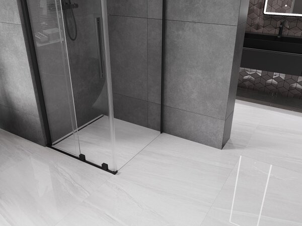 Mexen Velar, cabină de duș cu ușă glisantă 90(uşă) x 90(perete) cm, sticlă transparentă 8mm, negru mat, 871-090-090-01-70