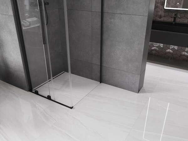 Mexen Velar, cabină de duș cu ușă glisantă 90(uşă) x 90(perete) cm, sticlă transparentă 8mm, negru mat, 871-090-090-01-70