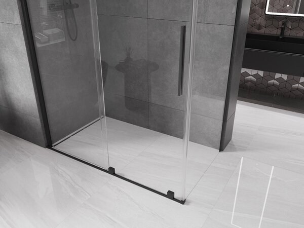 Mexen Velar, cabină de duș cu ușă glisantă 150 (uşă) x 80 (perete) cm, sticlă transparentă de 8 mm, negru mat, 871-150-080-01-70