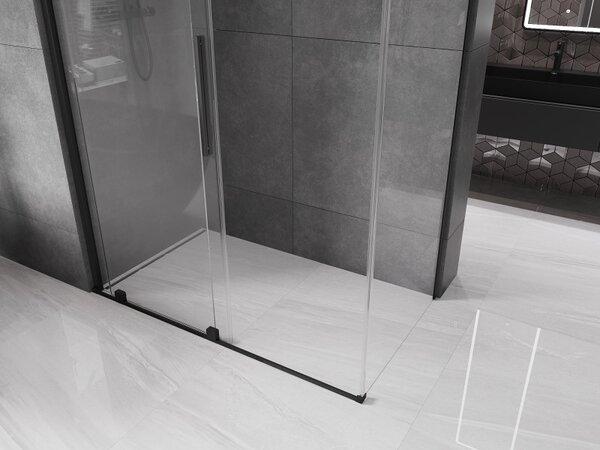 Mexen Velar, cabină de duș cu ușă glisantă 150 (uşă) x 80 (perete) cm, sticlă transparentă de 8 mm, negru mat, 871-150-080-01-70