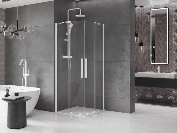 Mexen Velar Duo, cabină de duș cu uşă glisantă 80(uşă) x 80(uşă) cm, sticlă transparentă 8mm, alb, 871-080-080-02-20