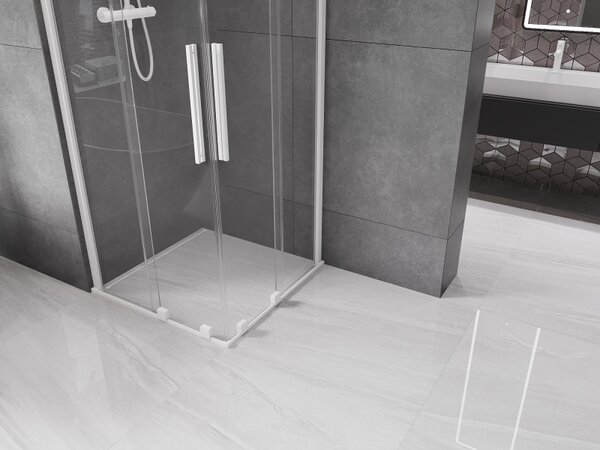 Mexen Velar Duo, cabină de duș cu uşă glisantă 80(uşă) x 80(uşă) cm, sticlă transparentă 8mm, alb, 871-080-080-02-20