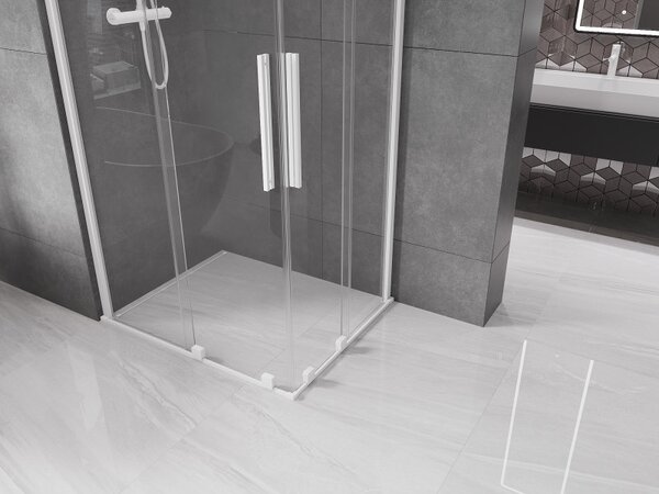 Mexen Velar Duo, cabină de duș cu uşă glisantă 90(uşă) x 80(uşă) cm, sticlă transparentă 8mm, alb, 871-090-080-02-20