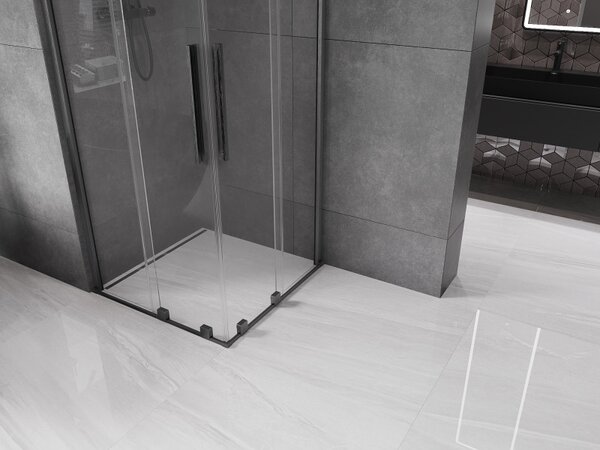 Mexen Velar Duo, cabină de duș cu ușă glisantă 80 (uşă) x 80 (uşă) cm, sticlă transparentă de 8 mm, profil grafit, 871-080-080-02-66