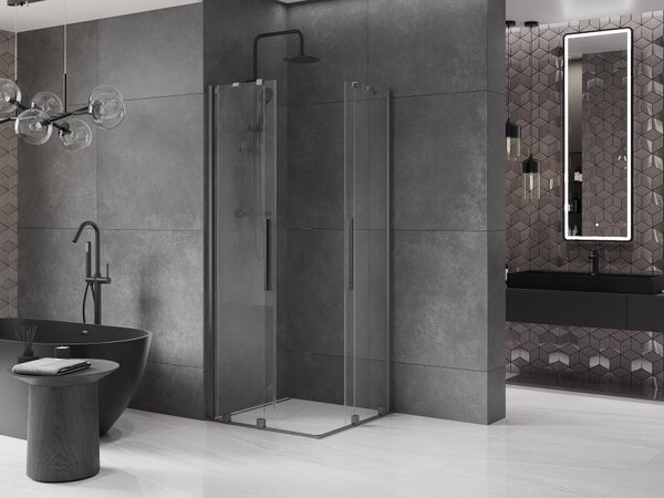 Mexen Velar Duo, cabină de duș cu ușă glisantă 80 (uşă) x 80 (uşă) cm, sticlă transparentă de 8 mm, profil grafit, 871-080-080-02-66