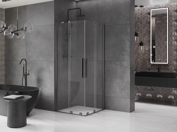 Mexen Velar Duo, cabină de duș cu ușă glisantă 80 (uşă) x 80 (uşă) cm, sticlă transparentă de 8 mm, profil grafit, 871-080-080-02-66