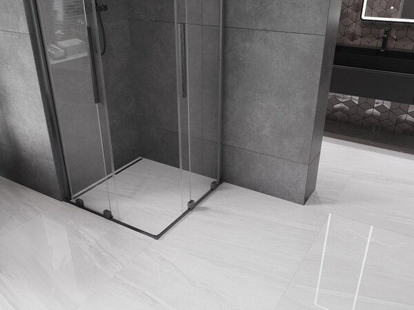 Mexen Velar Duo, cabină de duș cu ușă glisantă 80 (uşă) x 80 (uşă) cm, sticlă transparentă de 8 mm, profil grafit, 871-080-080-02-66