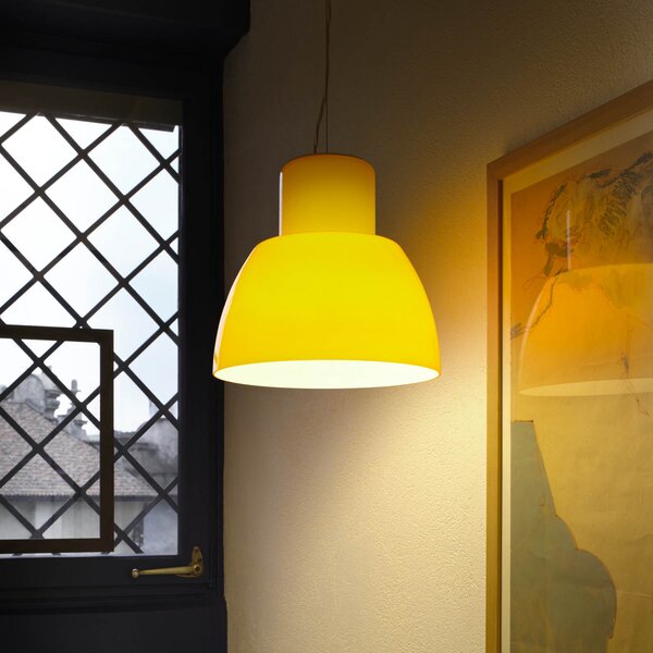 Lustră Pendul Nemo Lighting, Lorosae, reglabil, Galben, Camera de zi, Sticlă