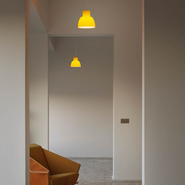 Lustră Pendul Nemo Lighting, Lorosae, reglabil, Galben, Camera de zi, Sticlă