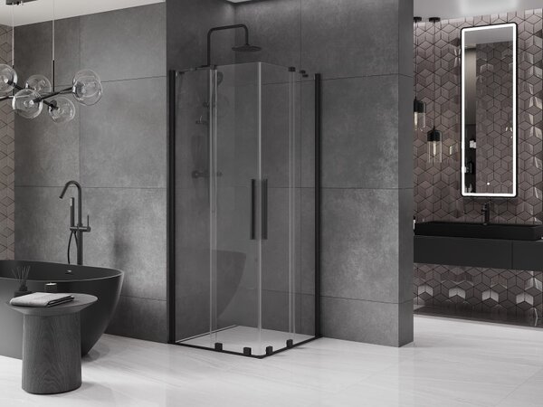 Mexen Velar Duo, cabină de duș cu ușă glisantă 90 (uşă) x 90 (uşă) cm, sticlă transparentă de 8 mm, profil negru mat, 871-090-090-02-70