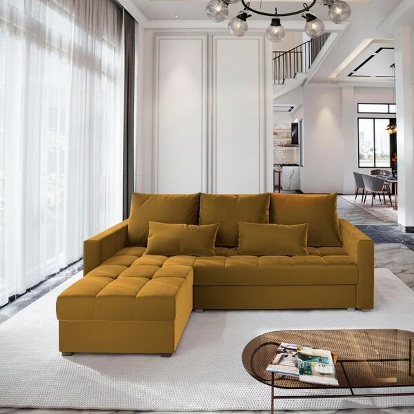 Galben mustar canapea coltar extensibil ZENOVA 220 x 140 cm, reversibila