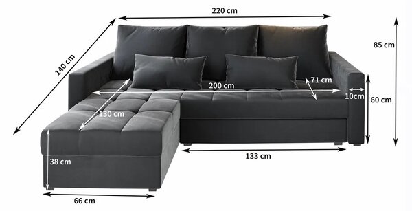 Galben mustar canapea coltar extensibil ZENOVA 220 x 140 cm, reversibila