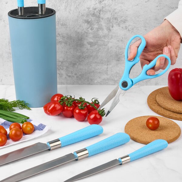 Set premium de cuțite onuvio, 5 piese cu suport rotund de blat - include cuțit de chef, cuțit de panificație, cuțit de feliere, cuțit universal, cuțit pentru legume și fructe, aliaj 3cr13 ant