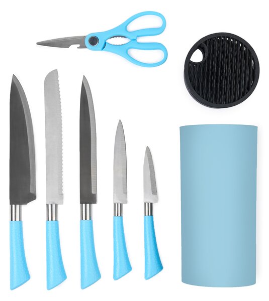 Set premium de cuțite onuvio, 5 piese cu suport rotund de blat - include cuțit de chef, cuțit de panificație, cuțit de feliere, cuțit universal, cuțit pentru legume și fructe, aliaj 3cr13 ant