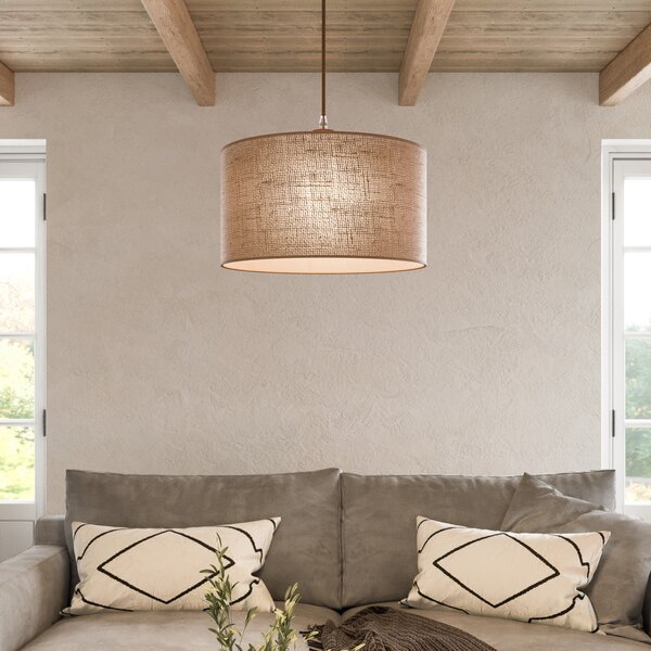 Viokef Lampă suspendată Senso, rotundă, Ø 40 cm, reglabil, Bej, Camera de zi / sufragerie, Țesătură / Textil