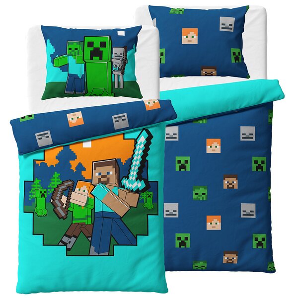 Lenjerie de pat pentru copii Minecraft Alex șiSteve , 140 x 200 cm, 70 x 90 cm