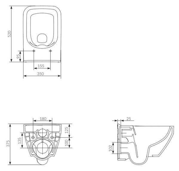 Vas de WC Cersanit Crea pătrat suspendat cu scaun CleanOn, alb, S701-213