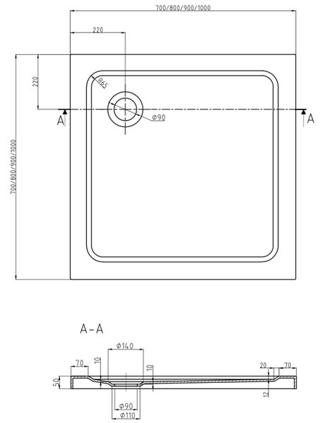 Mexen Lima cabină de duș pliabilă 70 x 70 cm, transparent, Neagră + cadă de duș Flat, Albă - 856-070-070-70-00-4010B