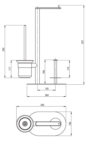 Deante Round, suport cu 3 funcții pentru hârtie igienică, perie igienică și distribuitor de hârtie igienică, crom, ADR_0732