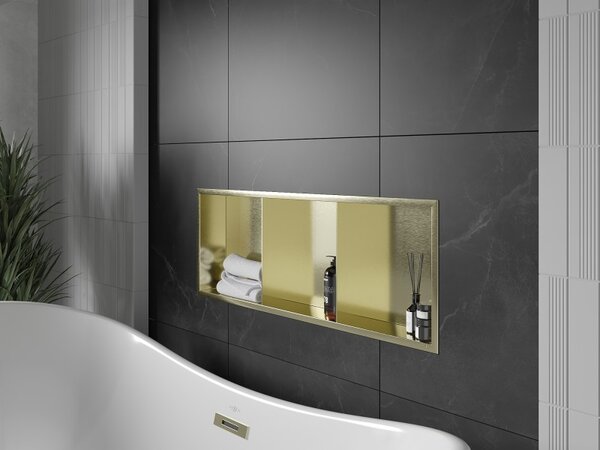 Mexen X-Wall-R, raft încastrat de perete cu guler 90 x 30 cm, auriu, 1950903010S