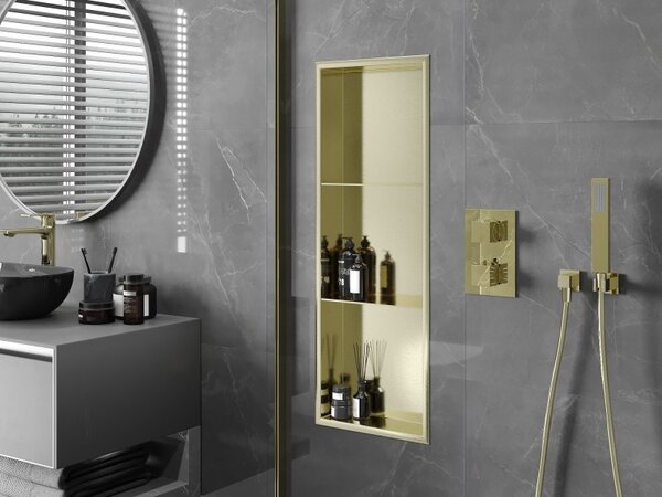 Mexen X-Wall-R, raft încastrat de perete cu guler 90 x 30 cm, auriu, 1950903010S