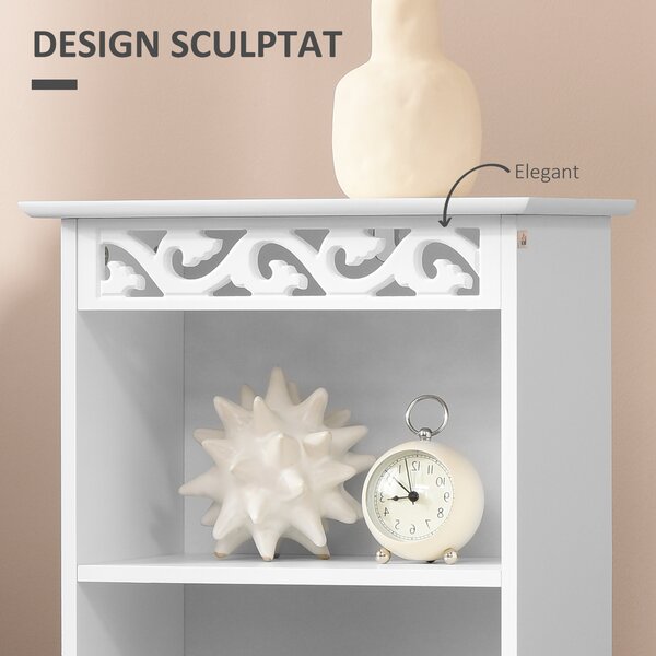 Dulapior pentru Baie din Lemn, Decor Floral Sculptat, Mobilier pentru organizare baie Alb HOMCOM | Aosom RO