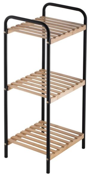 Erga Oscar, raft metalic cu trei rafturi pentru baie 31x26x74 cm, negru-maro natural, ERG-YKA-P.OSCAR
