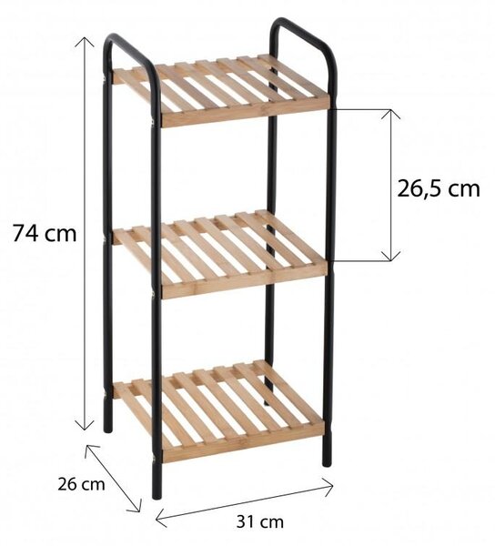 Erga Oscar, raft metalic cu trei rafturi pentru baie 31x26x74 cm, negru-maro natural, ERG-YKA-P.OSCAR