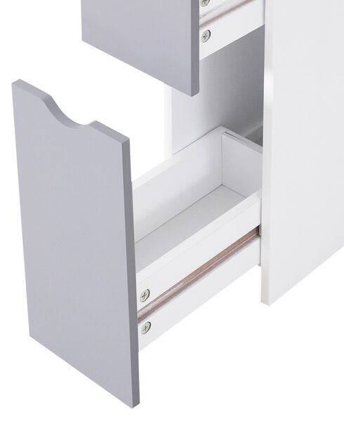 HOMCOM Mobilier Coloană Baie, 2 Compartimente, Ușă, 2 Sertare, MDF și Fier, 15x33x140 cm, Alb și Gri | Aosom Romania