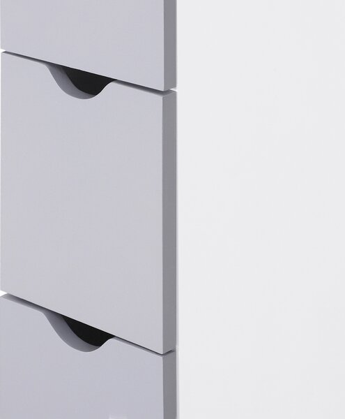 HOMCOM Mobilier Coloană Baie, 2 Compartimente, Ușă, 2 Sertare, MDF și Fier, 15x33x140 cm, Alb și Gri | Aosom Romania