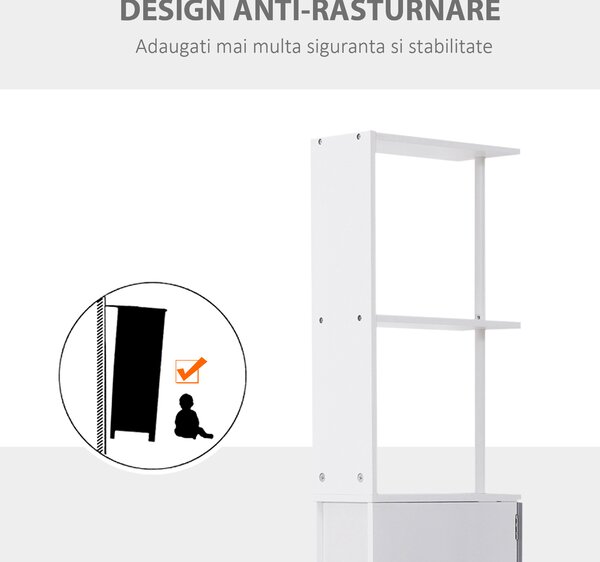 HOMCOM Mobilier Coloană Baie, 2 Compartimente, Ușă, 2 Sertare, MDF și Fier, 15x33x140 cm, Alb și Gri | Aosom Romania