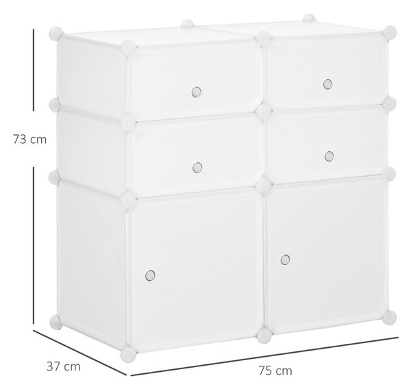 HOMCOM Dulap Modular pentru Haine și Pantofi din 6 Cuburi, Design Practic, 75x37x73 cm, Alb | Aosom Romania