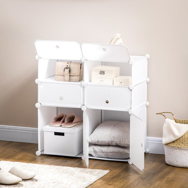 HOMCOM Dulap Modular pentru Haine și Pantofi din 6 Cuburi, Design Practic, 75x37x73 cm, Alb | Aosom Romania