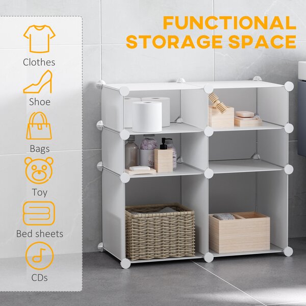 HOMCOM Dulap Modular pentru Haine și Pantofi din 6 Cuburi, Design Practic, 75x37x73 cm, Alb | Aosom Romania