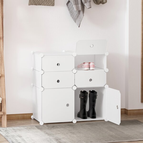 HOMCOM Dulap Modular pentru Haine și Pantofi din 6 Cuburi, Design Practic, 75x37x73 cm, Alb | Aosom Romania