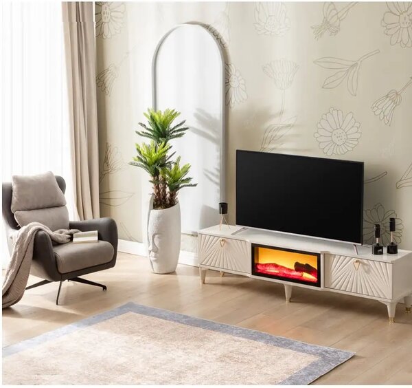 Comoda tv cu semineu Calvin, culoare bej 160 cm