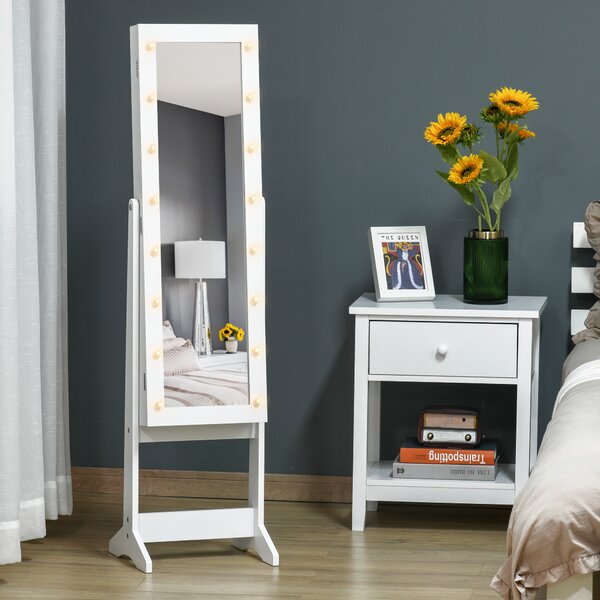 Dulap cu oglinda HOMCOM, pentru bijuterii, spatiu mare de stocare, MDF 36x30x136cm | Aosom RO
