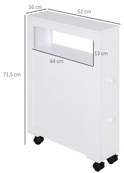 HOMCOM Mobilier Baie din Lemn, Rafturi și 2 Sertare, 16x52x66 cm, Design Modern, Alb | Aosom Romania