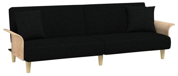 Canapea extensibilă cu cotiere, negru, textil