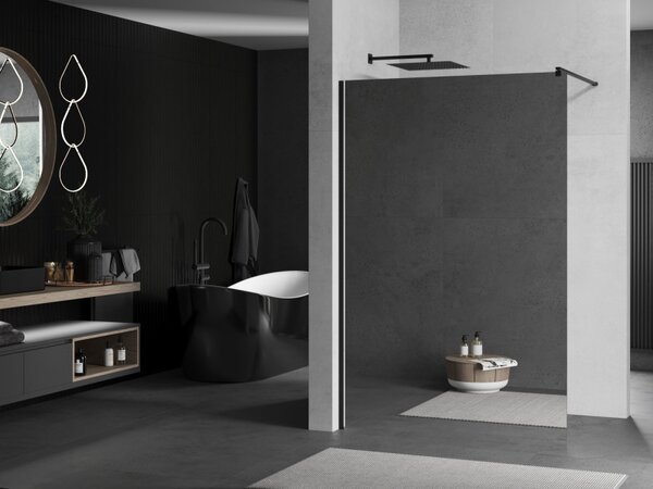 Paravan de dus Mexen Kioto 70x200 cm 8 mm, profil negru, efect oglinda sticla, 800-070-101-70-50