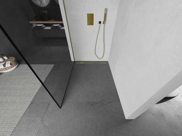 Paravan de dus Mexen Kioto 70x200 cm 8 mm, profil auriu, rama sticla neagra, 800-070-101-50-70