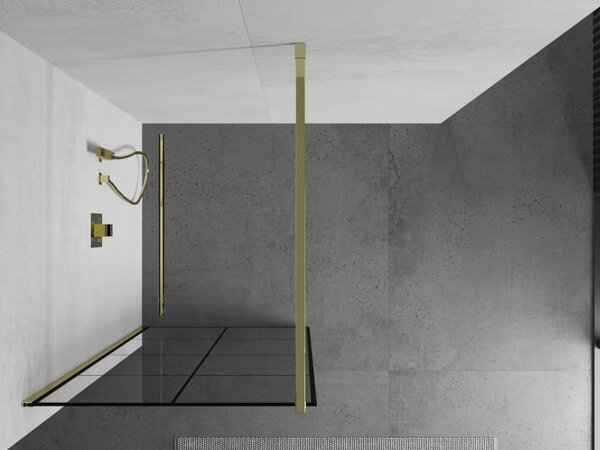 Paravan de dus Mexen Kioto 80x200 cm 8 mm, profil auriu, sticla neagra model 1, 800-080-101-01-77