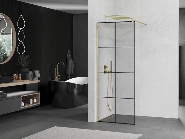 Paravan de dus Mexen Kioto 80x200 cm 8 mm, profil auriu, sticla neagra model 1, 800-080-101-01-77