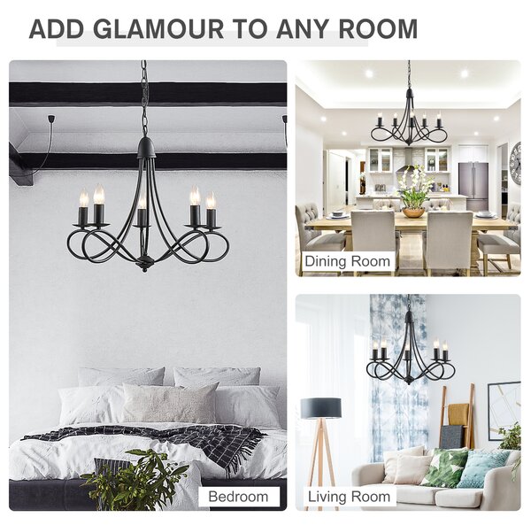 HOMCOM Lustră Suspendată Design Împletit, Candelabru Oțel cu 5 Brațe, Iluminat Elegant Sufragerie 158x45 cm, Negru | Aosom Romania